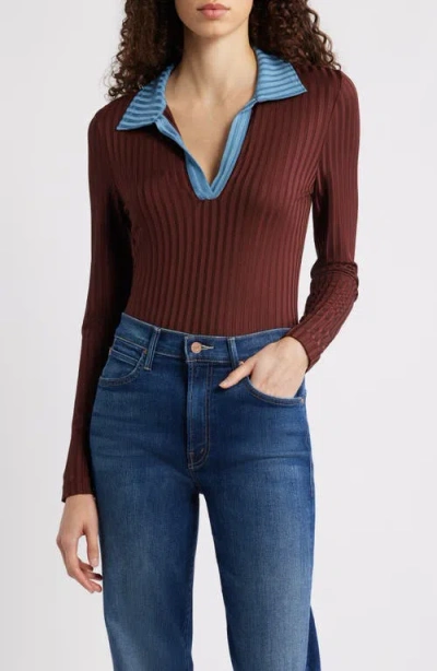 Rag & Bone Natalia Colorblock Long Sleeve Polo In Brown