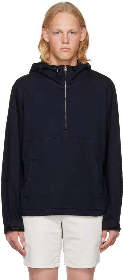 Rag & Bone Navy Drawstring Hoodie In Rinse