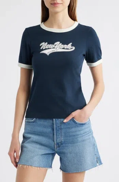 Rag & Bone New York Cotton Graphic Ringer T-shirt In Blue