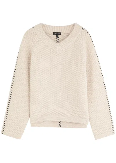 Rag & Bone Norma Waffle-knit Wool Jumper In Ivory