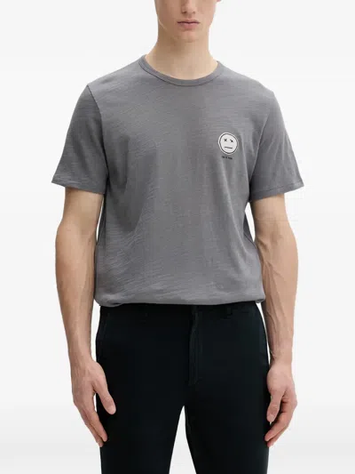 Rag & Bone Patch-detail Slub-texture T-shirt In Gray