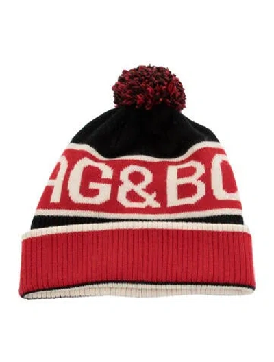 Pre-owned Rag & Bone Pattern Print Merino Wool Knit Beanie In Red