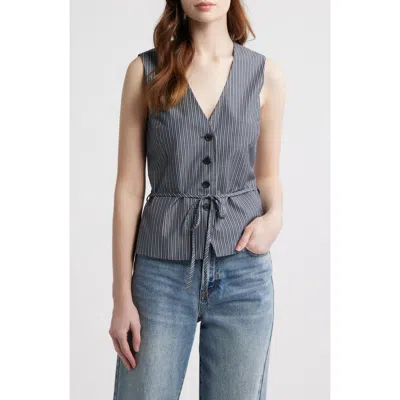 Rag & Bone Paulette Stripe Tie Waist Poplin Vest In Gray