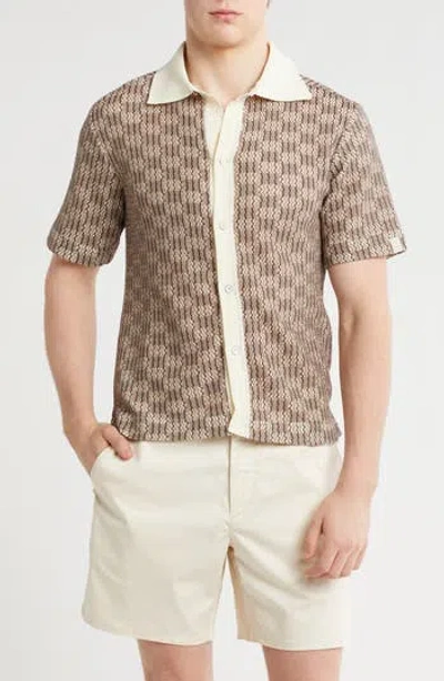 Rag & Bone Payton Short Sleeve Knit Button-up Shirt In Brown