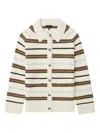 Rag & Bone Peggy Stripe Collared Oversize Wool Cardigan In White