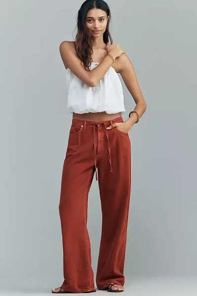 Rag & Bone Phoebe Drawstring High-rise Wide-leg Jeans In Brown
