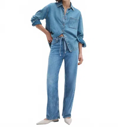 Rag & Bone Phoebe Drawstring Wide Leg Jeans In Everglade In Blue