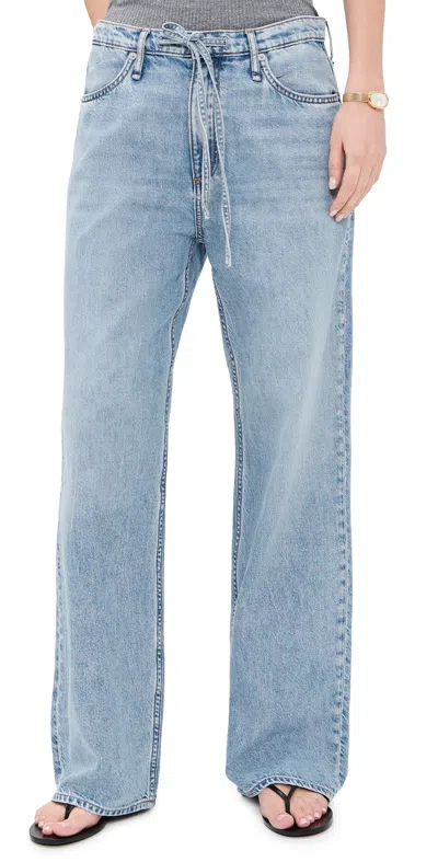 Rag & Bone Phoebe Drawstring Wide Pants Everglade In Blue