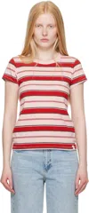 Rag & Bone Pink & Red 'the Slub Striped' T-shirt