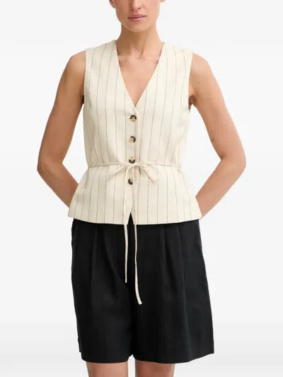 Rag & Bone Pinstripe-pattern Tie-waist Top In Neutral