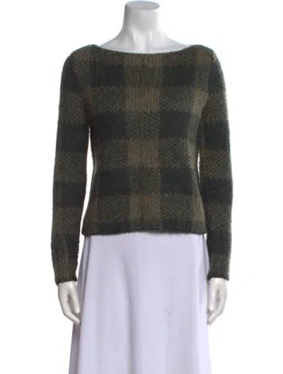 Pre-owned Rag & Bone Plaid Print Bateau Neckline Sweater In Green