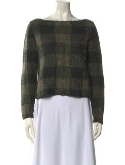 Pre-owned Rag & Bone Plaid Print Bateau Neckline Sweater In Green