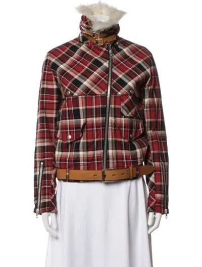 Pre-owned Rag & Bone Plaid Print Biker Jacket In Red