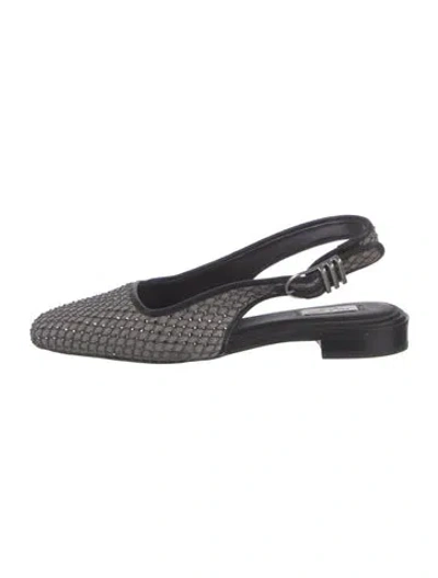 Pre-owned Rag & Bone Plaid Print Crystal Embellishments Slingback Flats In Gray