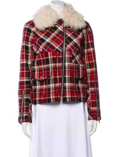 Pre-owned Rag & Bone Plaid Print Faux Fur Jacket In Red