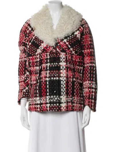 Pre-owned Rag & Bone Plaid Print Fur Coat In Red
