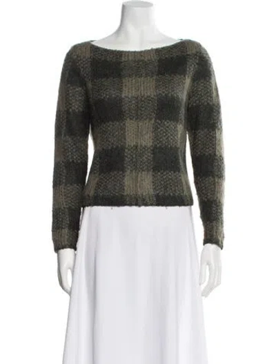 Pre-owned Rag & Bone Plaid Print Scoop Neck Sweater In Green
