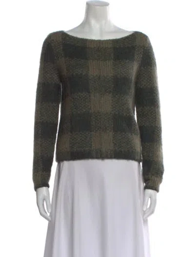 Pre-owned Rag & Bone Plaid Print Scoop Neck Sweater In Green
