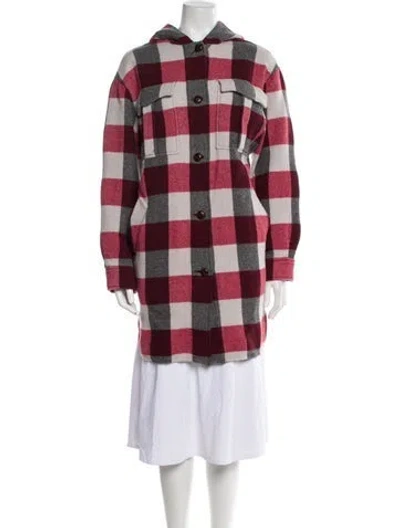 Pre-owned Rag & Bone Plaid Print Trench Coat In Red