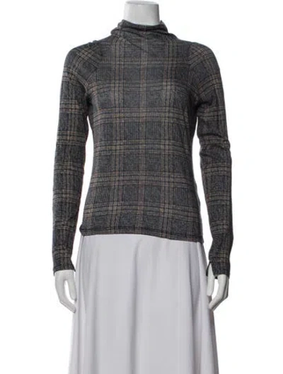 Pre-owned Rag & Bone Plaid Print Turtleneck Top In White