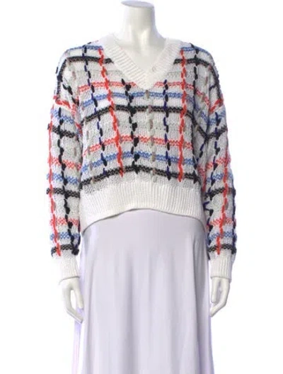 Pre-owned Rag & Bone Plaid Print V-neck Sweater In White
