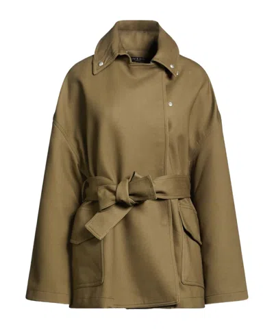Rag & Bone Plain Color Long Sleeve Belted Trench Coat In Green