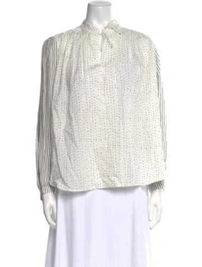 Pre-owned Rag & Bone Polka Dot Print Long Sleeve Button-up Top In White