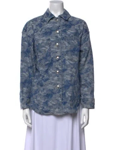 Pre-owned Rag & Bone Printed Long Sleeve Button-up Top In Blue