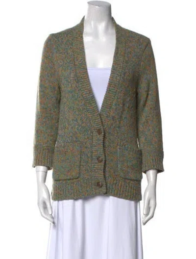 Pre-owned Rag & Bone Printed V-neck Sweater In Green