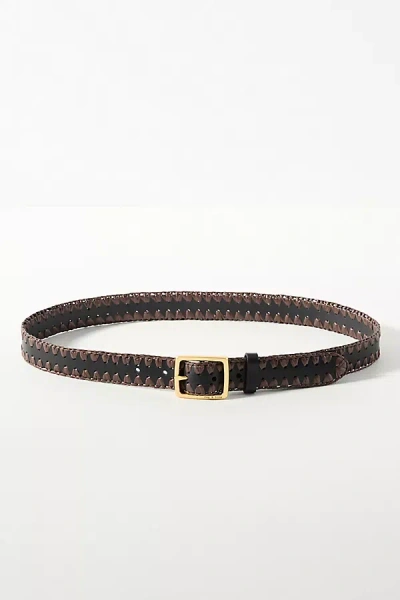 Rag & Bone Raffia Trim Boyfriend Leather Belt In Brown