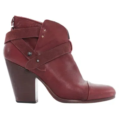 Rag & Bone Rag Bone Harrow Leather Stud Harness Block Heel Ankle Boots In Red