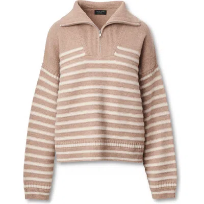 Rag & Bone Raven Stripe Wool & Cashmere Quarter Zip Sweater In Brown