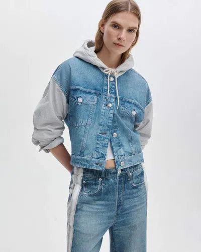Rag & Bone Miramar Terry Hooded Denim Jacket In Blue
