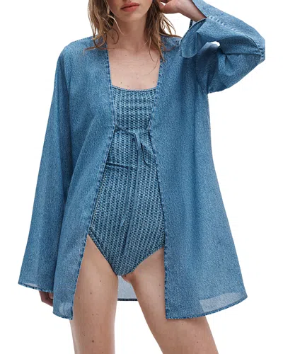 Rag & Bone Rb Miramar Crinkled Swim Cover-up Top In Blue