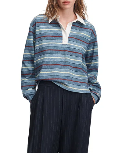Rag & Bone Rb Miramar Cropped Cotton Rugby Shirt In Blue