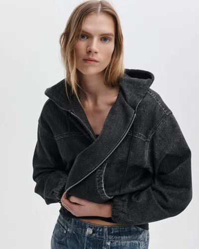 Rag & Bone Miramar Davina Denim-effect Cotton-fleece Zip-up Hoodie In Black