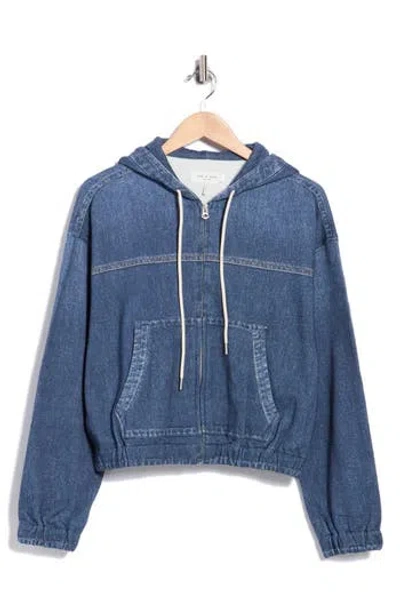 Rag & Bone Denim Hooded Baseball Jacket In Blue