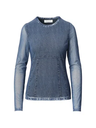 Rag & Bone Rb Miramar Denim-print T-shirt In Blue
