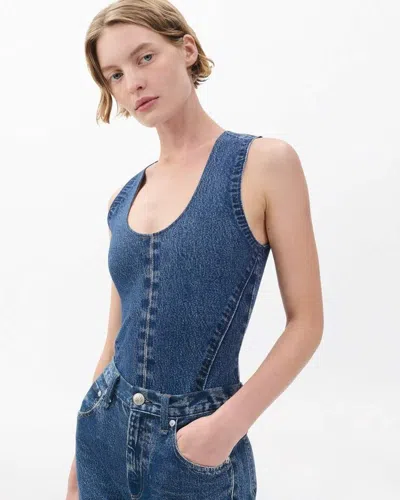 Rag & Bone Miramar Irina Denim-effect Ponte Bodysuit In Blue