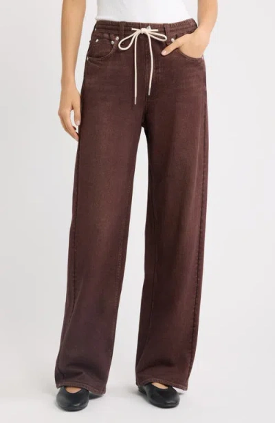 Rag & Bone Miramar Terry Drawstring High Rise Wide Leg Sweatpant Jeans In Chocolate In Brown