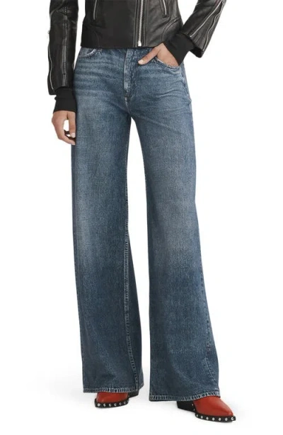 Rag & Bone Rb Miramar Sofie High Waist Ankle Wide Leg Terry Sweatpant Jeans In Blue