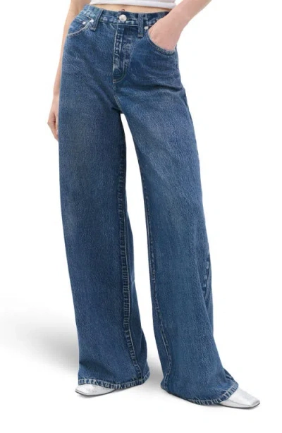 Rag & Bone Rb Miramar Sofie High Waist Ankle Wide Leg Terry Sweatpant Jeans In Blue