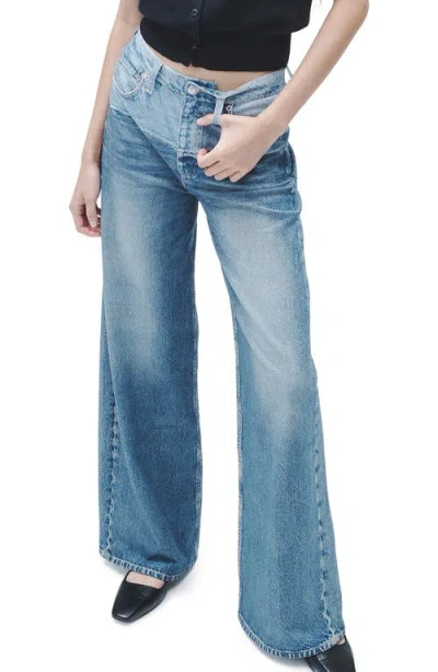 Rag & Bone Rb Miramar Sofie High Waist Ankle Wide Leg Terry Sweatpant Jeans In Blue