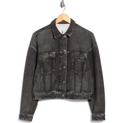 Rag & Bone Rb Miramar Trompe L'oeil Faux Denim Terry Trucker Jacket In Black
