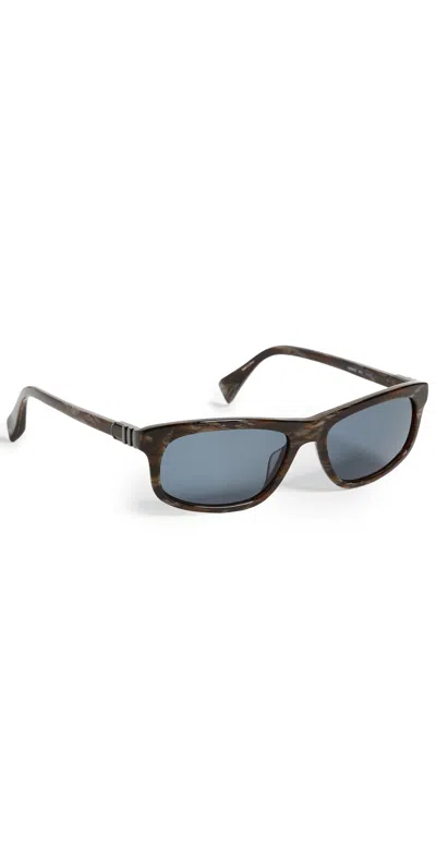 Rag & Bone Rectangle Sunglasses Shiny Dark Brown/horn/navy