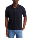 Rag & Bone Dalton Short Sleeve Knit Cotton Blend Button-up Shirt In Black