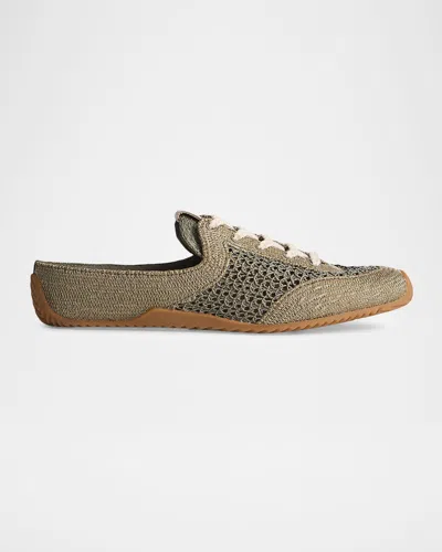 Rag & Bone Retro Runner Raffia Sneaker Mules In Green