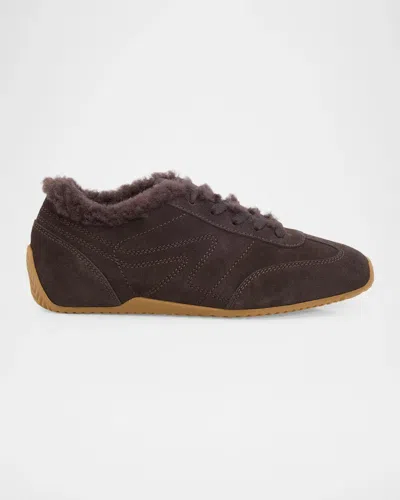 Rag & Bone Retro Runner Suede Shearling-lined Low-top Sneakers In Brown