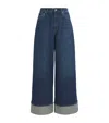 Rag & Bone Rhinestone-cuffs Sofie High-rise Wide-leg Jeans In Blue
