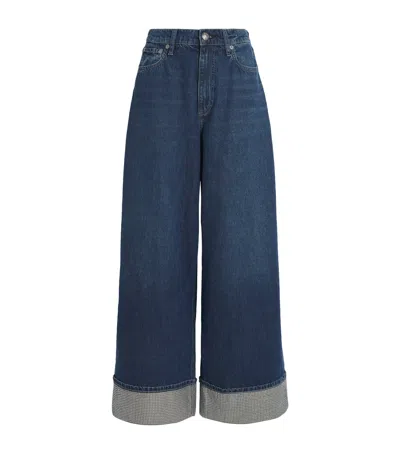 Rag & Bone Rhinestone-cuffs Sofie High-rise Wide-leg Jeans In Blue